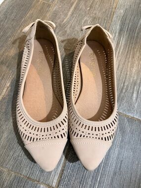 Restricted Blush Laser-Cut Pointed Toe Flats